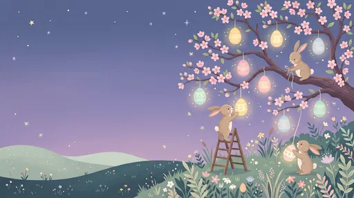 Bunnies Hanging Glowing Easter Egg Lanterns