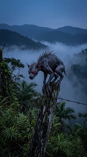 Chupacabra Perched on Mountain Fence Post