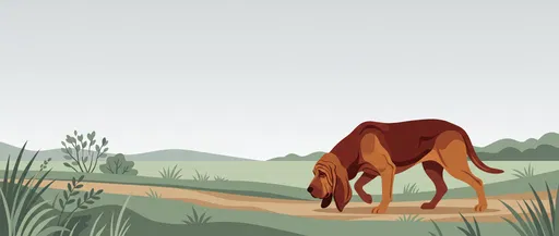 Bloodhound Tracking Along Dirt Trail Vector Illustration