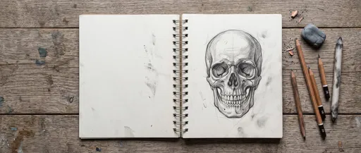 Graphite Skull Sketch in Open Sketchbook