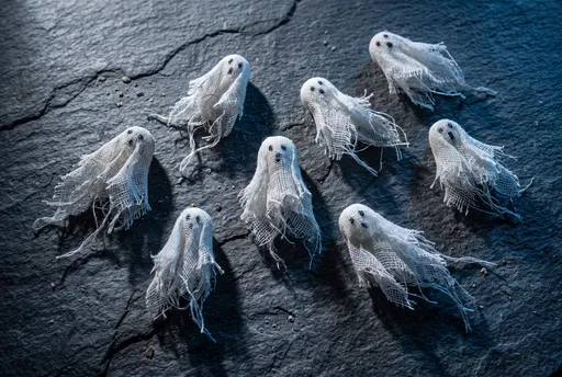 Miniature Gauze Ghosts on Dark Slate