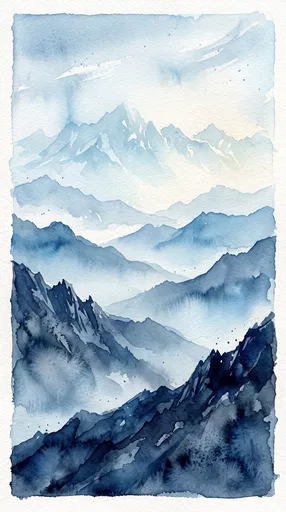 Blue Watercolor Layered Mountain Ridges