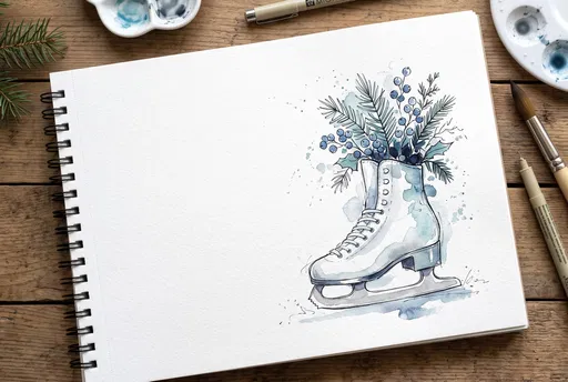 Watercolor Sketch of Winter Figure Skate