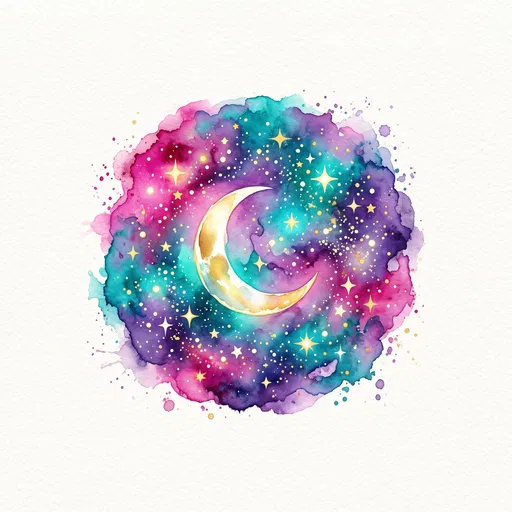 Watercolor Crescent Moon and Galaxy Illustration