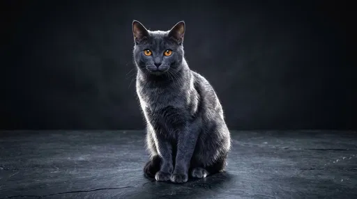 Grey Shorthair Cat Studio Portrait