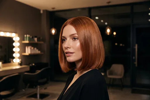 Woman With Glossy Ginger Bob in Salon