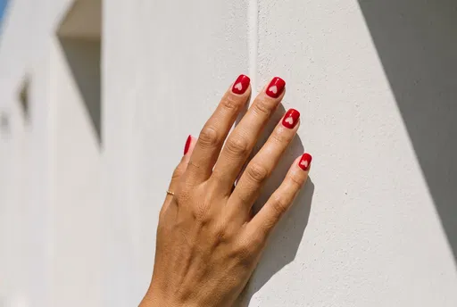 Red Heart Nail Art on White Wall