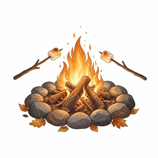 Cozy Autumn Campfire Roasting Marshmallows Illustration