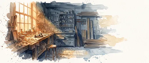 Watercolor Artisan Woodshop with Copy Space
