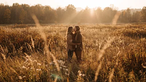 Two Women Kissing in Autumn Meadow