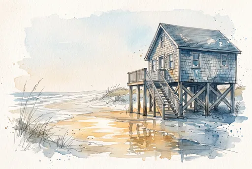 Watercolor Sketch of Coastal Beach House