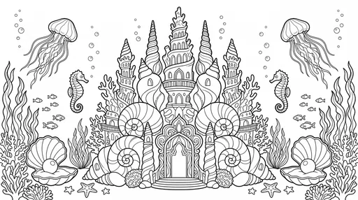 Underwater Seashell Palace Coloring Page