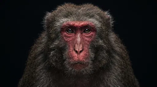 Dramatic Studio Portrait of Red-Faced Macaque