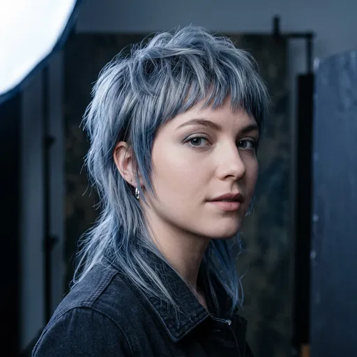 Woman with Blue Silver Mixie Haircut