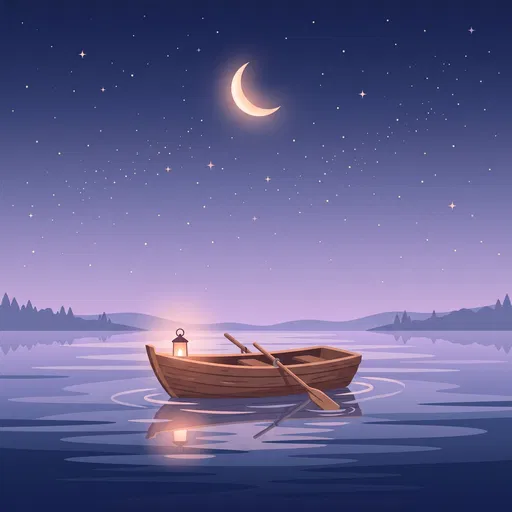 Wooden Rowboat on Starry Night Lake