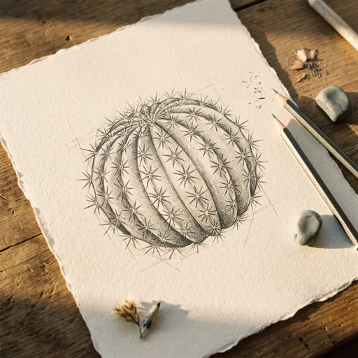 Graphite Pencil Sketch of Barrel Cactus