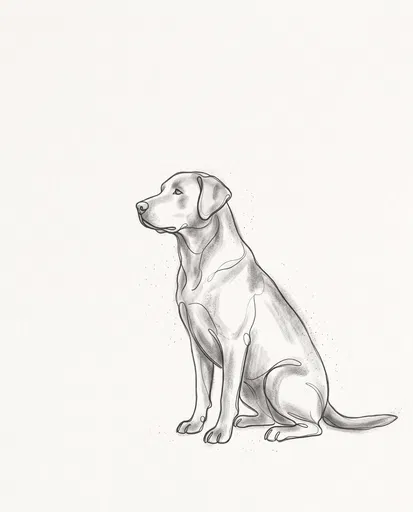 Minimalist Charcoal Sketch of Sitting Labrador