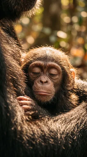 Sleeping Baby Chimpanzee With Mother