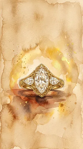 Watercolor Gold Marquise Diamond Ring Illustration
