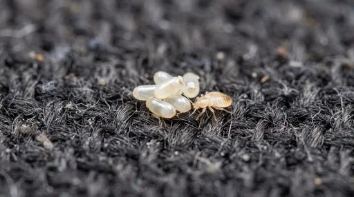 Macro of Bed Bug Eggs and Nymph