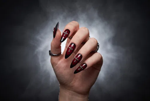 Gothic Stiletto Nails With Silver Crosses