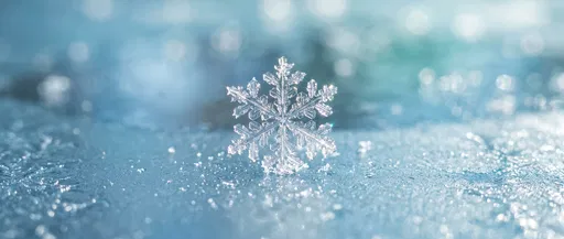 Macro Snowflake Crystal on Frosted Surface