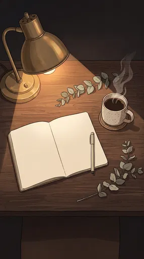 Cozy Illuminated Desk With Blank Notebook