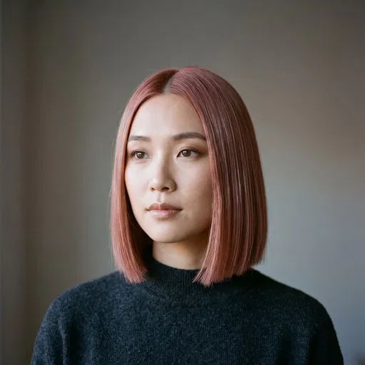 Woman With Rose Copper Bob Haircut