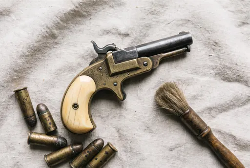 Antique Brass Derringer Pistol on Linen