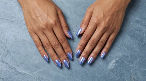 Hands with Periwinkle Chrome Almond Nails