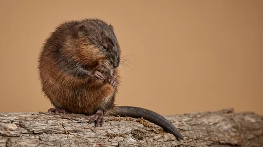 Muskrat Perched on Weathered Log