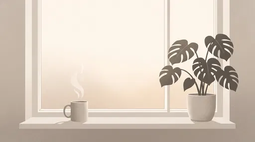Minimalist Windowsill With Mug and Monstera