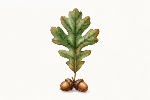 Watercolor White Oak Leaf and Acorns