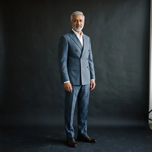 Mature South Asian Businessman in Blue Suit
