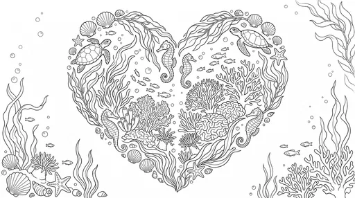 Underwater Marine Life Heart Coloring Page