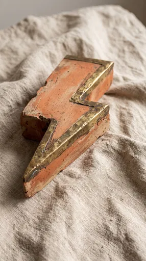 Terracotta and Brass Lightning Bolt Sculpture