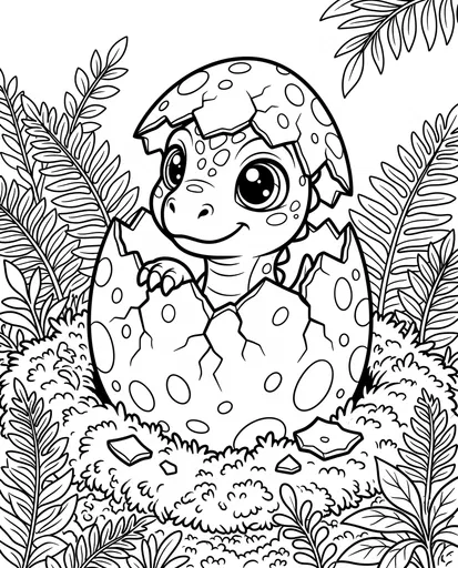 Cute Baby Dinosaur Hatching Coloring Page
