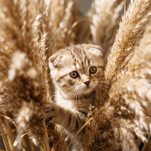 Scottish Fold Kitten in Pampas Grass
