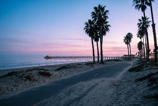 Coastal Bike Path and Pier at Dusk