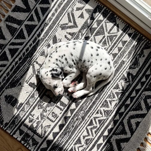 Dalmatian Puppy Sleeping on Geometric Rug