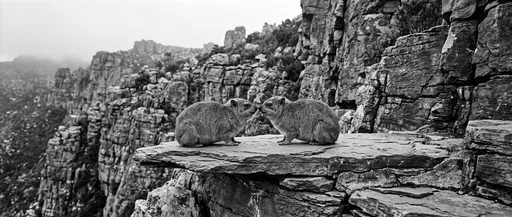 Two Rock Hyraxes on Cliff Ledge