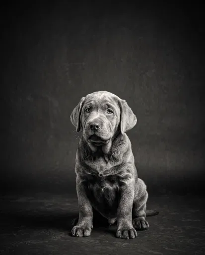 Monochrome Studio Portrait of Labrador Puppy
