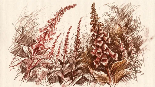 Sanguine and Brown Foxglove Sketch