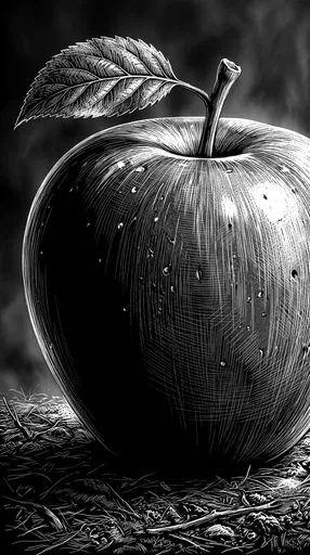 Scratchboard Illustration of a Single Apple