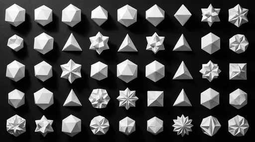 White Origami Polyhedrons Grid on Black