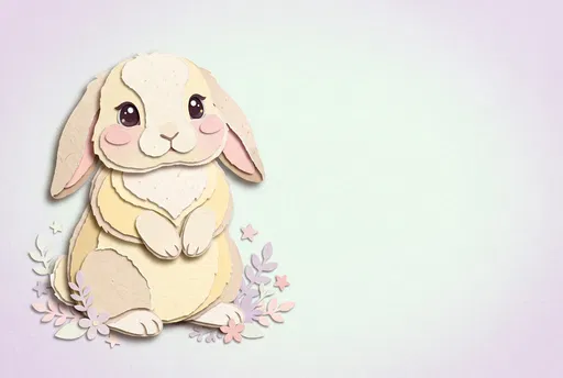 Pastel Paper Cutout Lop-Eared Bunny Illustration