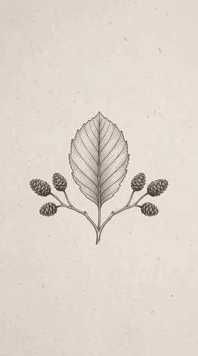 Symmetrical Alder Leaf and Cones Illustration