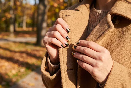 Black and Gold Foil Autumn Nail Art