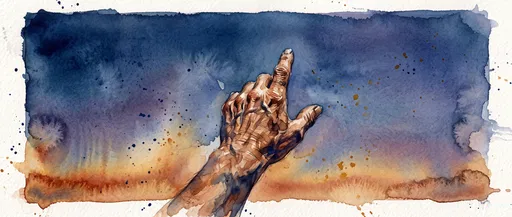 Watercolor Hand Pointing at Twilight Sky