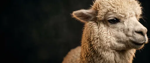 Cream Alpaca Portrait on Dark Background